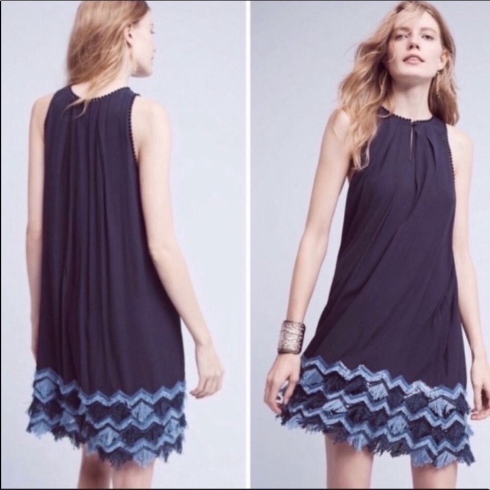 Anthropologie Maeve Navy Fringe Swing Dress